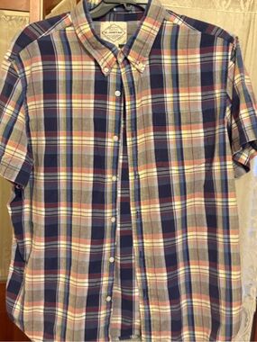 St. John's Bay Navy, Red & Yellow Plaid Short-Sleeve Button-Down Shirt